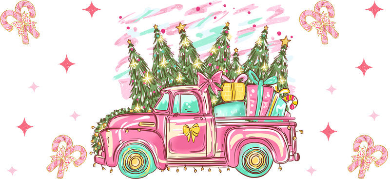 Christmas Truck UV DTF Cup Wrap for 16oz Glass Can KA-11654
