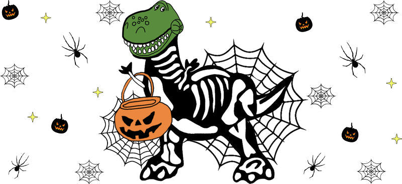 Halloween Dinosaur Skeleton UV DTF Cup Wrap for 16oz Glass Can KA-11699