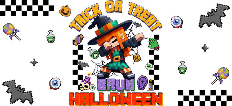 Trick or Treat Halloween Character Tumbler Decal UV DTF Cup Wrap for 16oz Libbey Glass KA-11843