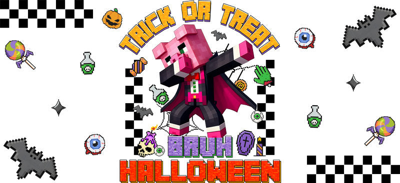Trick or Treat Pink Character Tumbler Decal UV DTF Cup Wrap for 16oz Libbey Glass KA-11845
