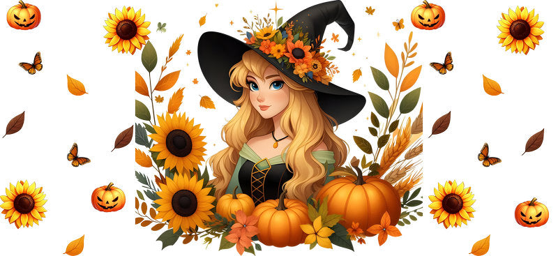 Halloween Witch Fall Princess Tumbler Decal UV DTF Cup Wrap for 16oz Libbey Glass KA-11860