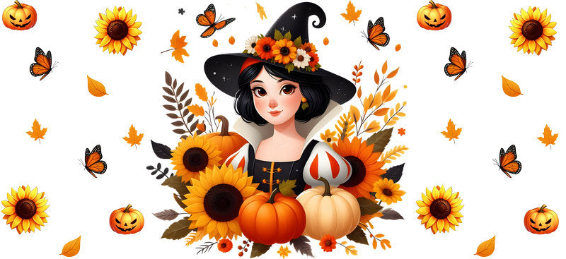 Halloween Witch Fall Princess Tumbler Decal UV DTF Cup Wrap for 16oz Libbey Glass KA-11861