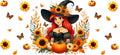 Halloween Witch Fall Princess Tumbler Decal UV DTF Cup Wrap for 16oz Libbey Glass KA-11862