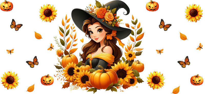 Halloween Witch Fall Princess Tumbler Decal UV DTF Cup Wrap for 16oz Libbey Glass KA-11863