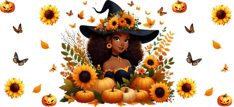 Halloween Witch Fall Princess Tumbler Decal UV DTF Cup Wrap for 16oz Libbey Glass KA-11865