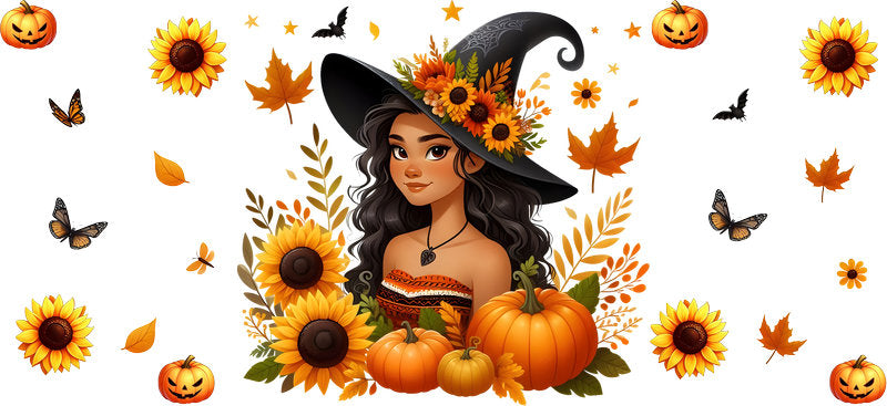 Halloween Witch Fall Princess Tumbler Decal UV DTF Cup Wrap for 16oz Libbey Glass KA-11866