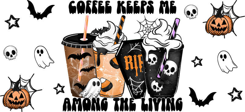 Halloween Coffee Keeps Me Spooky UV DTF Cup Wrap Tumbler Decal Glass Can Wrap for 16oz Libbey KA-11870