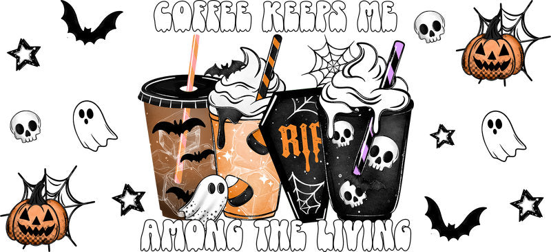 Halloween Coffee Skeleton Vibes UV DTF Cup Wrap Tumbler Decal Glass Can Wrap for 16oz Libbey KA-11871