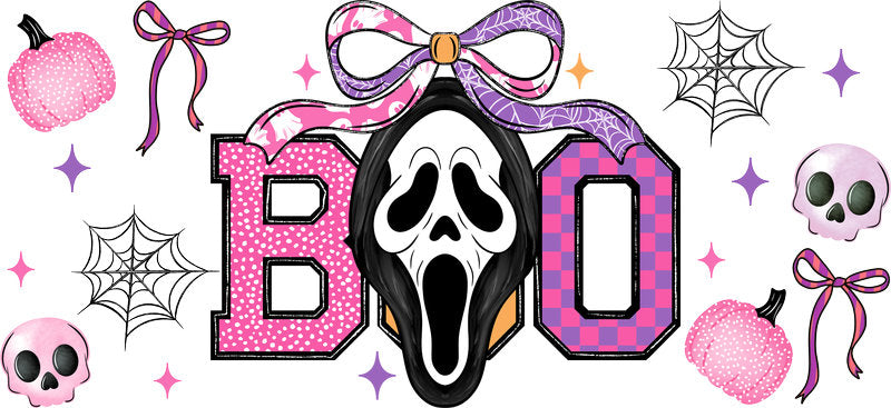 Pink Ghost Halloween Bow UV DTF Cup Wrap Tumbler Decal Glass Can Wrap for 16oz Libbey KA-11876