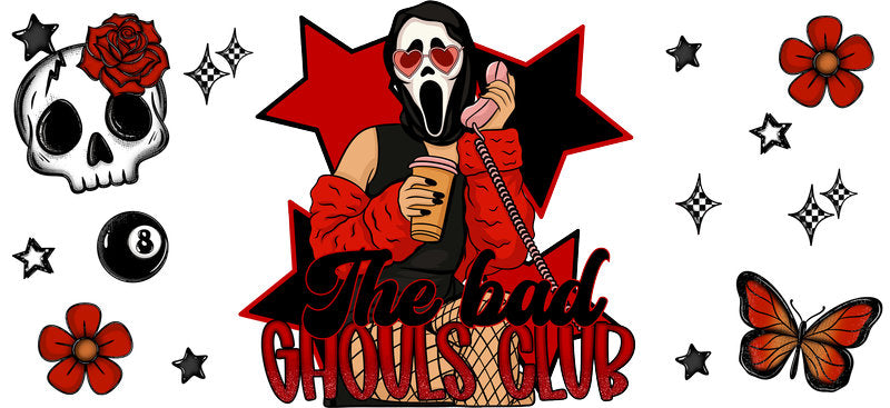 Halloween Ghoul Character UV DTF Cup Wrap Tumbler Decal Glass Can Wrap for 16oz Libbey KA-11889