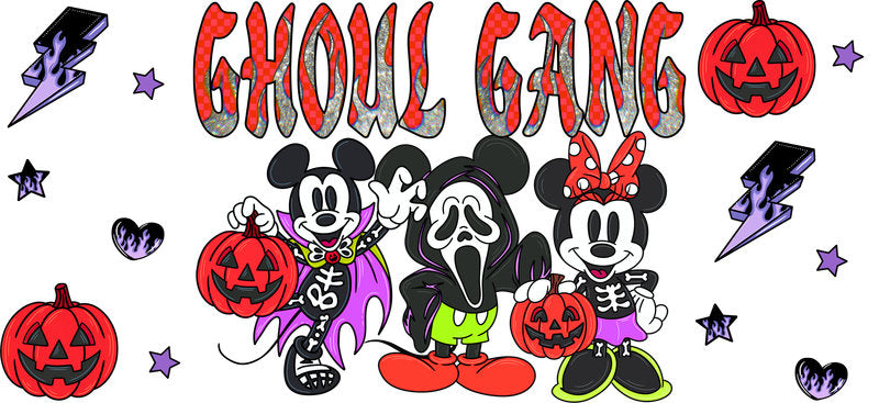 Halloween Ghoul Gang Design UV DTF Cup Wrap Tumbler Decal Glass Can Wrap for 16oz Libbey KA-11905