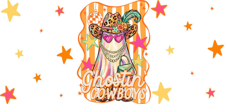Halloween Cowboy Ghost UV DTF Cup Wrap Tumbler Decal Glass Can Wrap for 16oz Libbey KA-11924