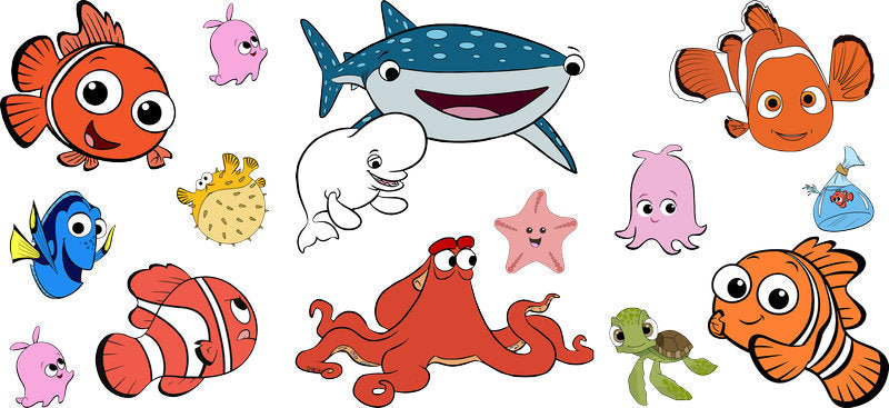 Ocean Fish Cartoon Movie UV DTF Cup Wrap for 16oz Libbey Glass KA-12331