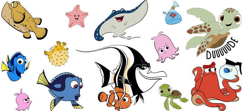 Ocean Fish Cartoon Movie UV DTF Cup Wrap for 16oz Libbey Glass KA-12338