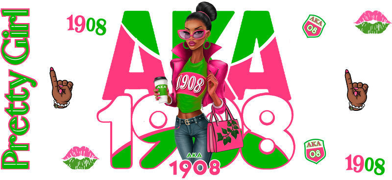 Stylish Pink Green Fashion Girl UV DTF Cup Wrap for 16oz Libbey Glass KA-12405
