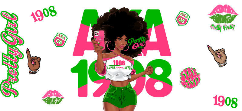 Afro Girl Pink Green UV DTF Cup Wrap for 16oz Libbey Glass KA-12408