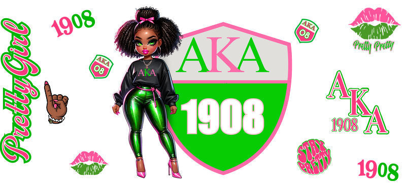 Pink Green Shield Girl UV DTF Cup Wrap for 16oz Libbey Glass KA-12415