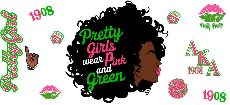 Pretty Girl Pink Green Afro UV DTF Cup Wrap for 16oz Libbey Glass KA-12416