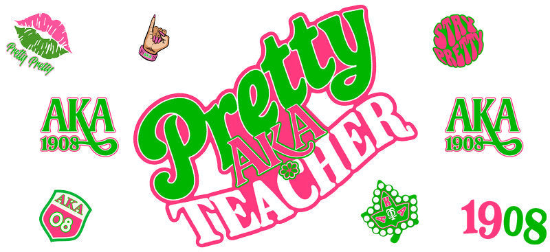 Pretty Pink Green Teacher UV DTF Cup Wrap for 16oz Libbey Glass KA-12432