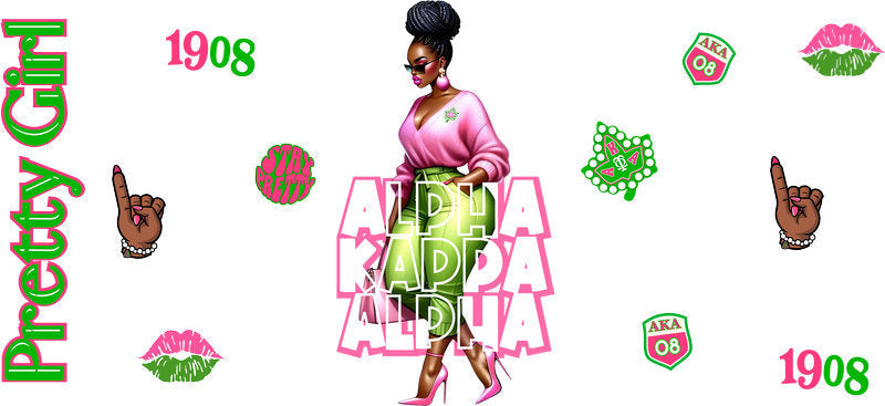 Pink Green Sorority Lady UV DTF Cup Wrap for 16oz Libbey Glass KA-12438