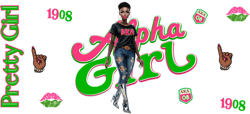 Denim Pink Green Sisterhood Girl UV DTF Cup Wrap for 16oz Libbey Glass KA-12445