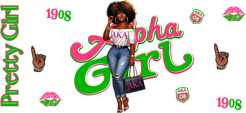 Curly Pink Green Fashion Girl UV DTF Cup Wrap for 16oz Libbey Glass KA-12446