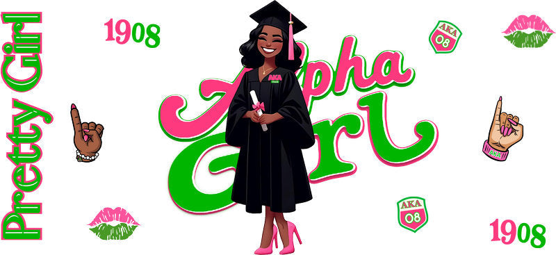 Pink Green Graduation Girl UV DTF Cup Wrap for 16oz Libbey Glass KA-12447