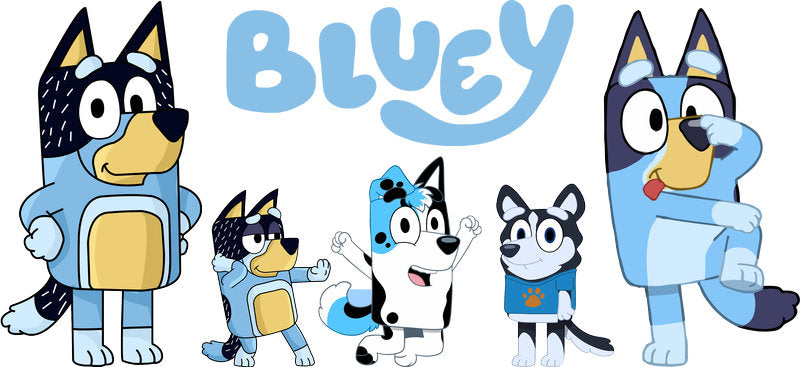 Blue Dog Family Cartoon Style UV DTF Cup Wrap for 16oz Libbey Glass KA-12460