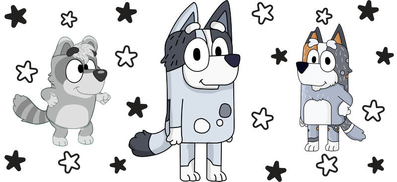 Blue Dog Family Cartoon Style UV DTF Cup Wrap for 16oz Libbey Glass KA-12462