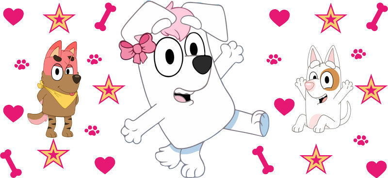 Blue Dog Family Cartoon Style UV DTF Cup Wrap for 16oz Libbey Glass KA-12463