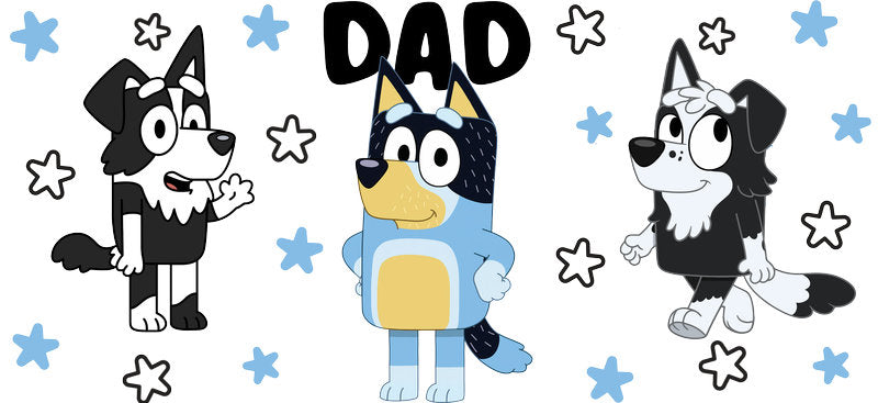 Blue Dog Family Cartoon Style UV DTF Cup Wrap for 16oz Libbey Glass KA-12465