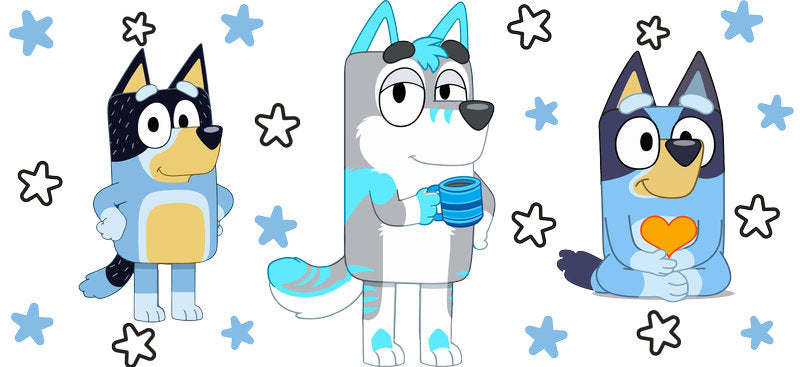 Blue Dog Family Cartoon Style UV DTF Cup Wrap for 16oz Libbey Glass KA-12466