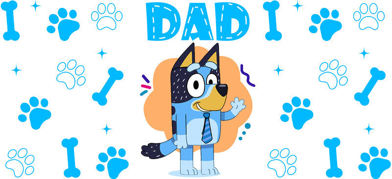 Blue Dog Family Cartoon Style UV DTF Cup Wrap for 16oz Libbey Glass KA-12468