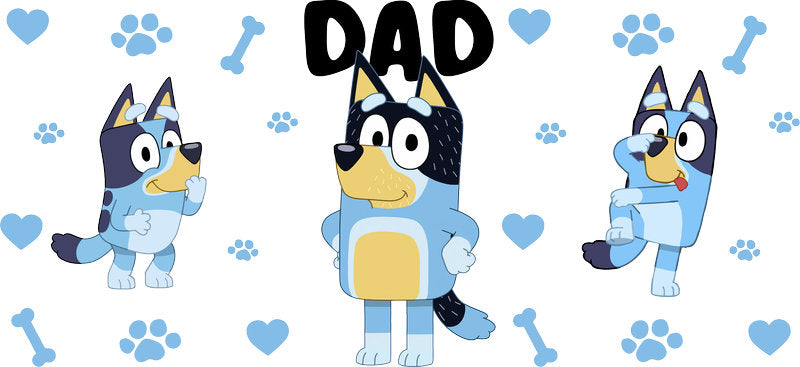 Blue Dog Family Cartoon Style UV DTF Cup Wrap for 16oz Libbey Glass KA-12471