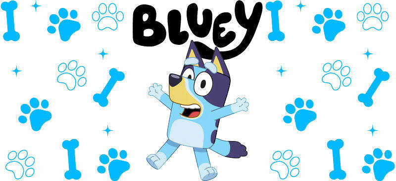 Blue Dog Family Cartoon Style UV DTF Cup Wrap for 16oz Libbey Glass KA-12472
