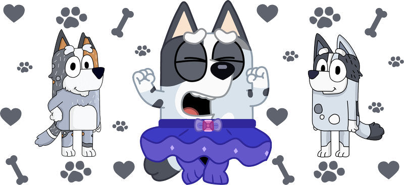 Blue Dog Family Cartoon Style UV DTF Cup Wrap for 16oz Libbey Glass KA-12475