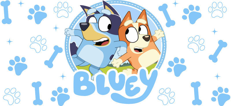 Blue Dog Family Cartoon Style UV DTF Cup Wrap for 16oz Libbey Glass KA-12476