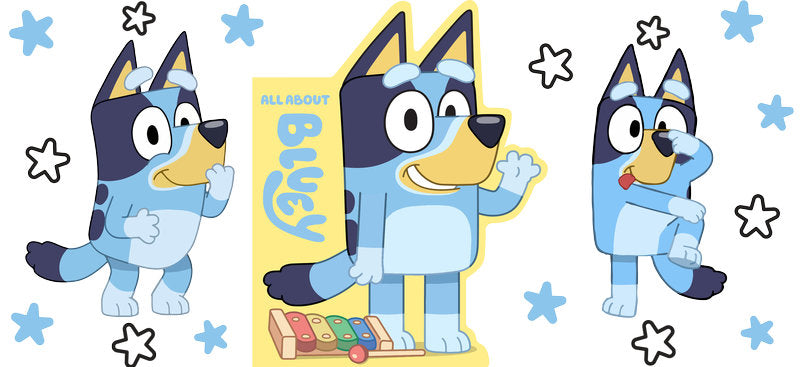 Blue Dog Family Cartoon Style UV DTF Cup Wrap for 16oz Libbey Glass KA-12479