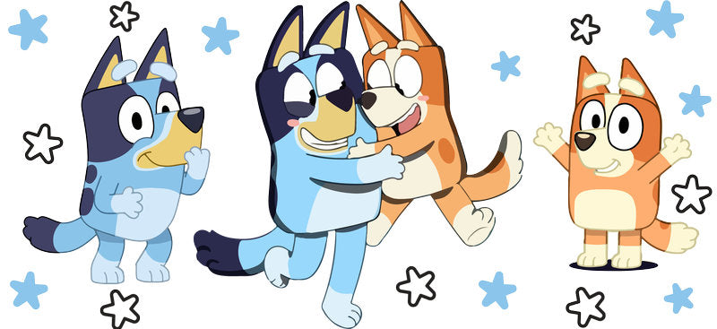 Blue Dog Family Cartoon Style UV DTF Cup Wrap for 16oz Libbey Glass KA-12481
