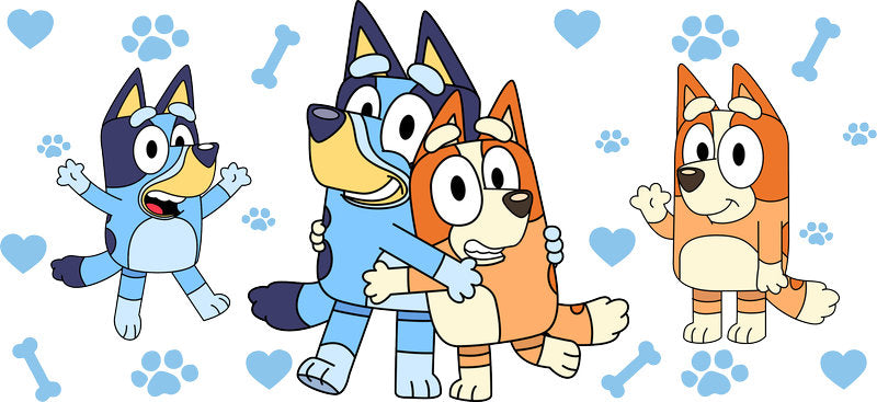 Blue Dog Family Cartoon Style UV DTF Cup Wrap for 16oz Libbey Glass KA-12482