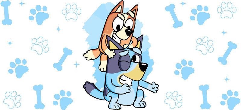 Blue Dog Family Cartoon Style UV DTF Cup Wrap for 16oz Libbey Glass KA-12483