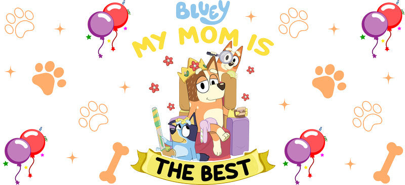 Blue Dog Family Cartoon Style UV DTF Cup Wrap for 16oz Libbey Glass KA-12495