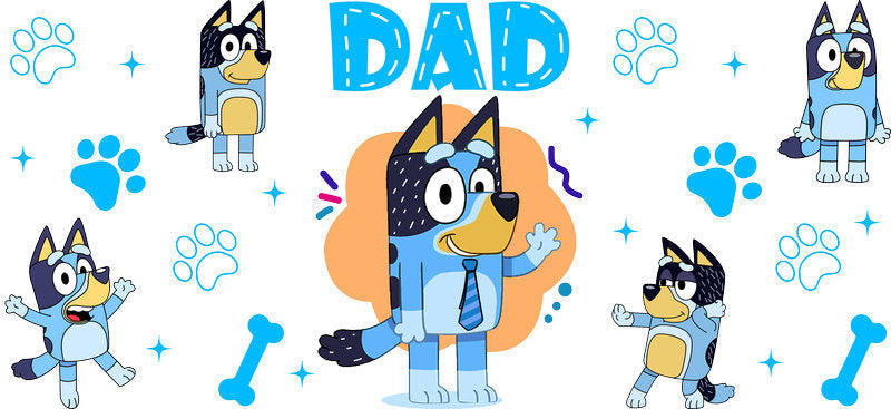 Blue Dog Family Cartoon Style UV DTF Cup Wrap for 16oz Libbey Glass KA-12503