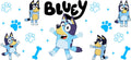 Blue Dog Family Cartoon Style UV DTF Cup Wrap for 16oz Libbey Glass KA-12505