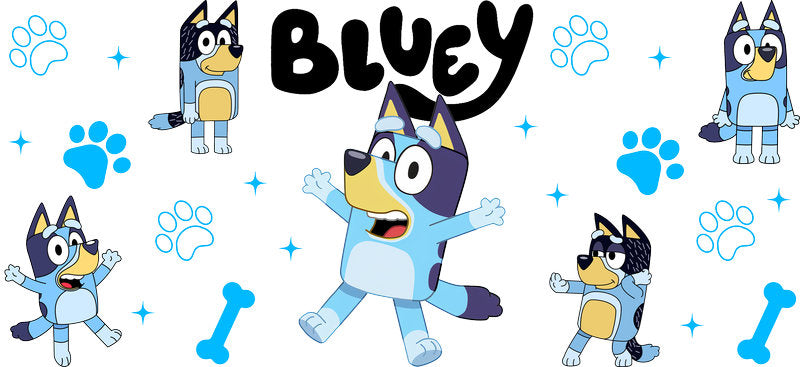 Blue Dog Family Cartoon Style UV DTF Cup Wrap for 16oz Libbey Glass KA-12505