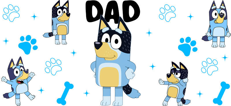 Blue Dog Family Cartoon Style UV DTF Cup Wrap for 16oz Libbey Glass KA-12506