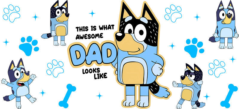 Blue Dog Family Cartoon Style UV DTF Cup Wrap for 16oz Libbey Glass KA-12511