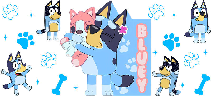 Blue Dog Family Cartoon Style UV DTF Cup Wrap for 16oz Libbey Glass KA-12512