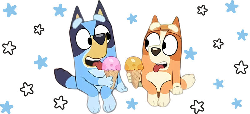 Blue Dog Family Cartoon Style UV DTF Cup Wrap for 16oz Libbey Glass KA-12514