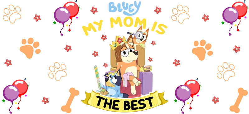 Blue Dog Family Cartoon Style UV DTF Cup Wrap for 16oz Libbey Glass KA-12518